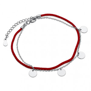 Bratara argint cu snur rosu si banuti DiAmanti Z1694B_R-DIA (Argint 925‰ 1,7 g.)